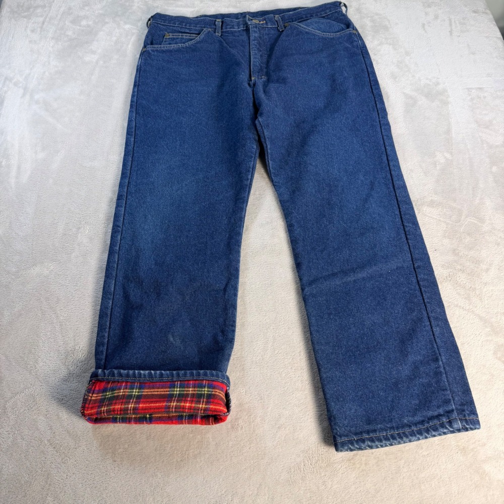LL Bean Flannel Lined Jeans Straight Leg Mens 38x30 Blue Cotton Denim Vintage